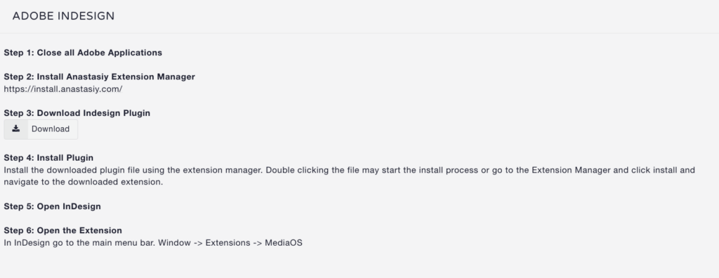 Steps for the Adobe Indesign Integration