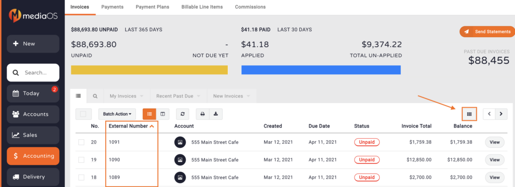 The external number option to check manual invoice syncing